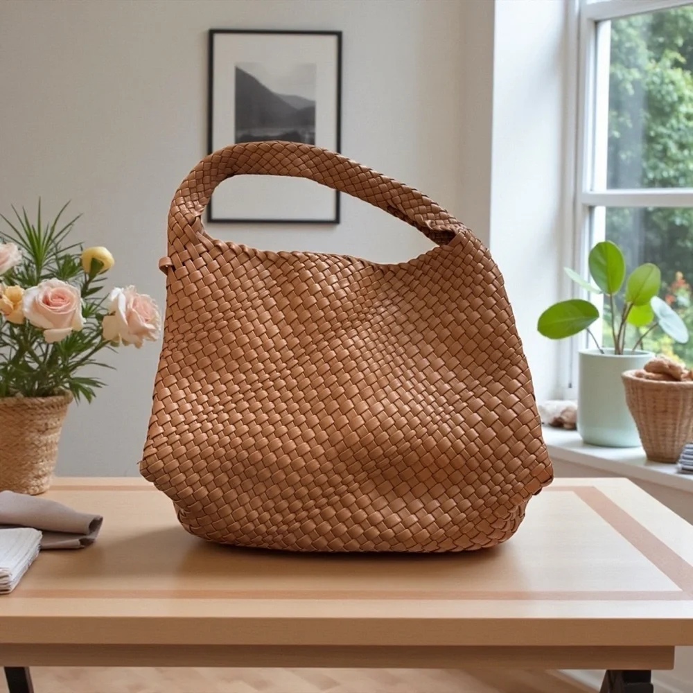 Elegant Brown Woven Shoulder Bag